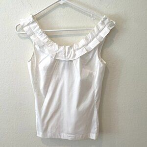 Ann Taylor Half Moon Off-The Shoulder Ruffles Sleeveless Top.  White.  Size: OP